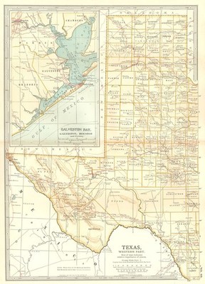TEXAS WEST. Landeskarte zeigt Landkreise. Einsatz Galveston Bay, Houston 1903