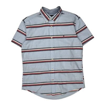 Tommy Hilfiger Striped Short Sleeve Shirt - Large Blue Cotton