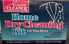 Custom Cleaners Home Dry Clean Kit 10 Cleaning Sheet + 1 Dryer Safe Bag New