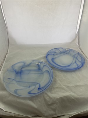 Vintage Art Blue Swirl Glass Ambiente Zwiesel Germany Charger Set of 2 13''