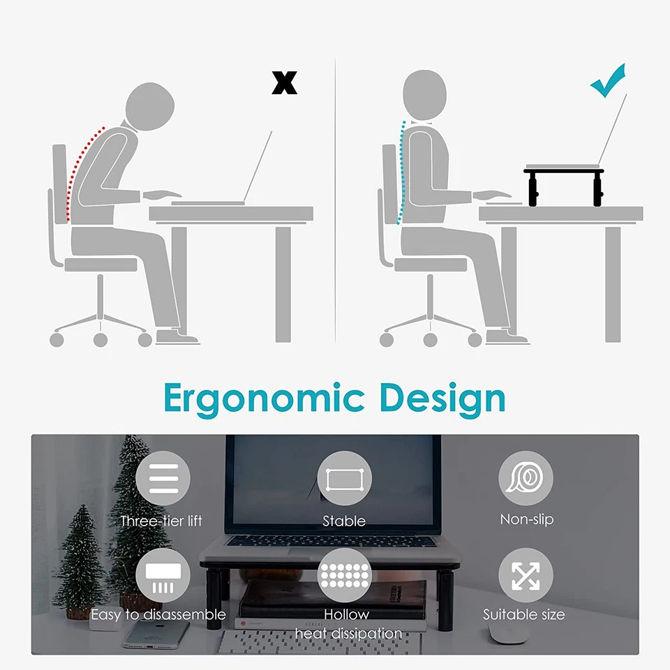 TV/Monitor Riser Desktop Stand, Flat Screen, Sturdy Metal Laptop Computer Shelf - Image 4 of 4
