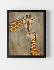 GUAJARDO Original Contemporary Expressionism Giraffe Kiss 10X8 Paper Signed Art
