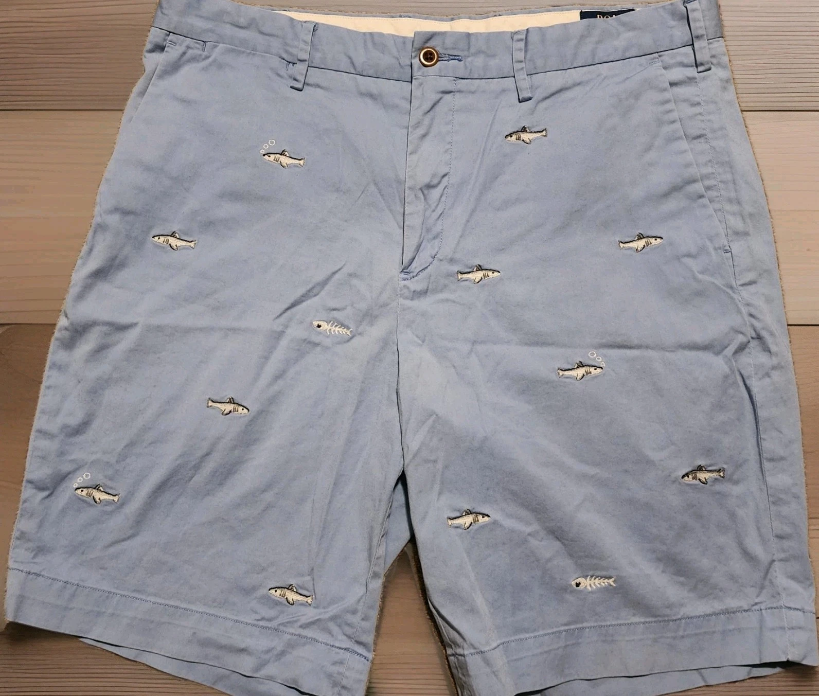 Polo Ralph Lauren Mens 34 Shorts Stretch Classic Fit AOP Fish Print Blue