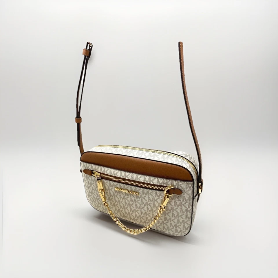 Michael Kors Jet Set Item Large East West Zip Chain MK Crossbody Bag Vanilla New - Image 2 of 4