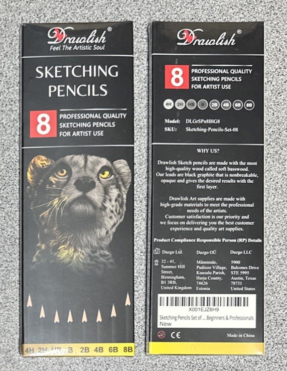 2x Drawlish Sketching Pencils Set of 8 - B 2B 4B 6B 8B HB 2H 4H Drawing Shading