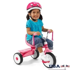 Ready to Ride Folding Trike Assembled Kids Tricycle W/ Streamers & Storage Bin