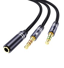 Braided Headphone Splitter for Computer, 3.5mm Female to 2 Dual 3.5mm Male Ea...