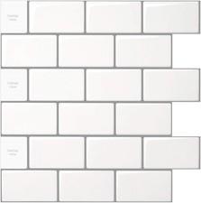 LONGKING 10-Sheet Peel and Stick Tile for Kitchen Backsplash, 12X12" off White