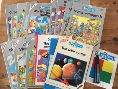 Questron Vintage 80er Interaktiv Lernen 15 Bücher und funktionierender Stift