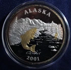 2001- Alaska Mint Coin-  1 oz .999 Fine Silver & Gold - Sport Fishing