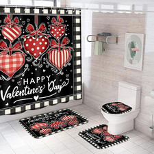 4 Pcs Valentine  s Day Shower Curtain Set with Non Slip Rug Toilet Lid Cover Bath