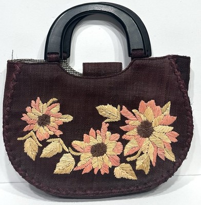 Talbots Canvas Floral Handbag Top Handle Crimson Medium Boho Beachy Summery