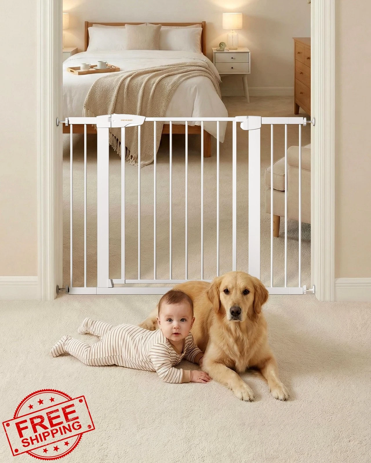ONEYA BABY Gate 29.92-43.7" Wide 30" Tall White