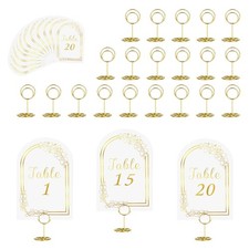 JOYIT 20 Sets Wedding Table Numbers 20 Cards 20 Holders Round , White Gold