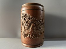 Chinese Natural Bamboo Hand-carved Figure Lettering Tea Caddy/tea Box 10606