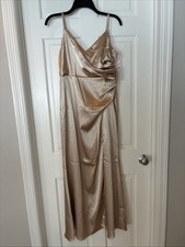 Birdie Grey Catherine Dress Shiny Satin Neutral Champagne Bridesmaid Ruched Med