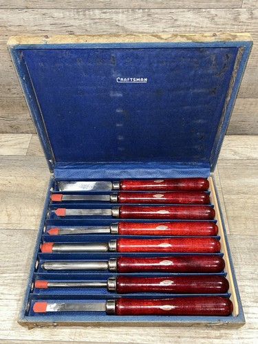 Vintage 1940s 50s Craftsman 8 Pc Lathe Chisel Set W/wood Case