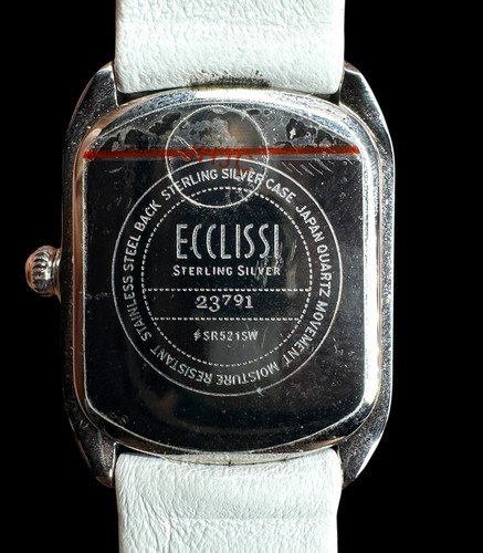 Ecclissi Watch NWOT Ladies Oval Sterling Silver Diamond MOP White Leather Quartz - Picture 6 of 8