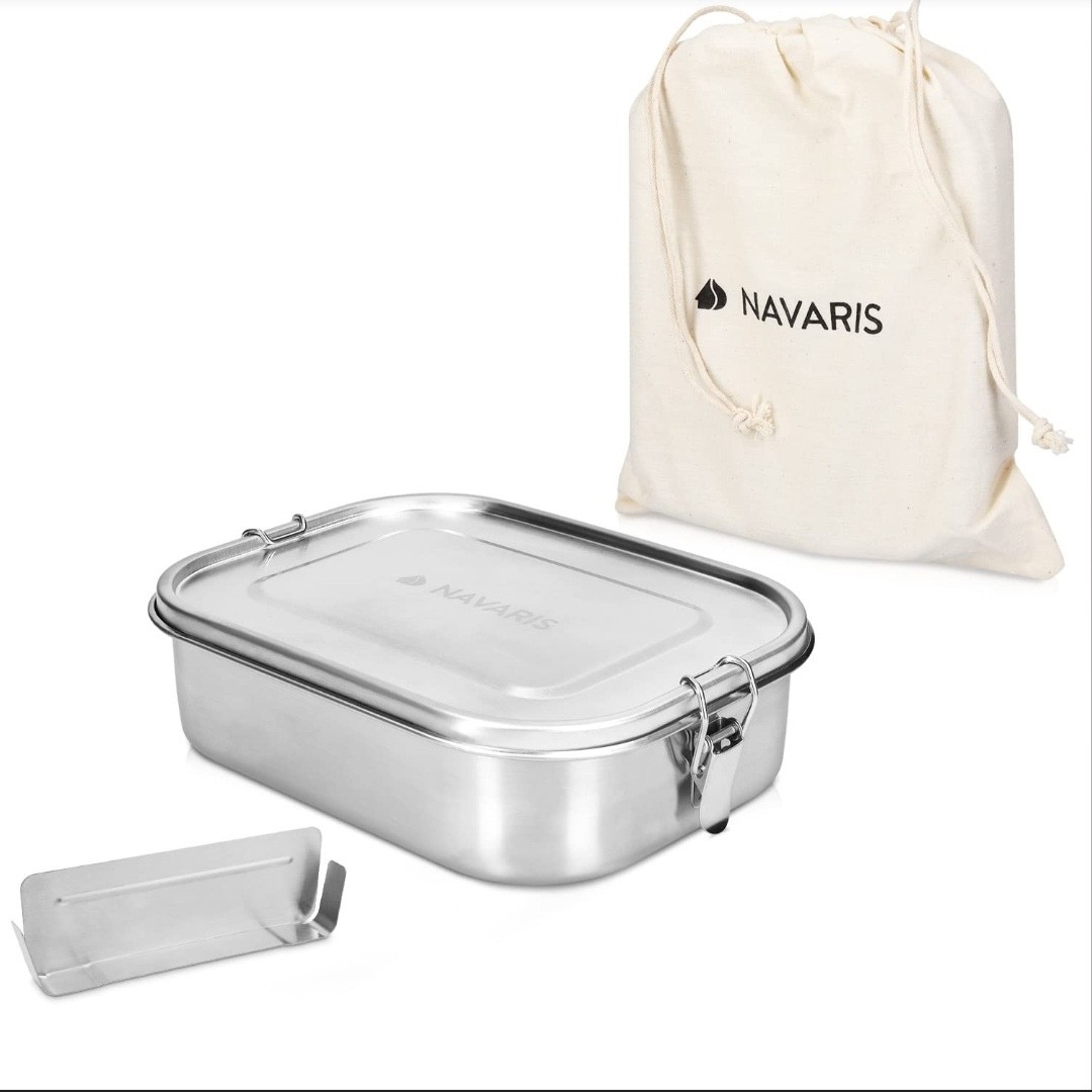 Navaris Stainless Steel Lunch Box - 47 oz (1400ml) Food Container with Divider,