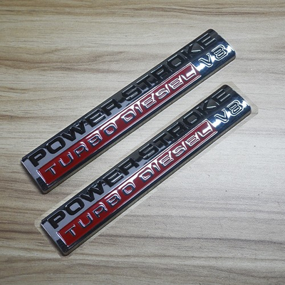 #ad 2Pc Left Right Door Emblems Badges Fit Power Stroke Turbo Diesel V8 Chrome Red $20.39