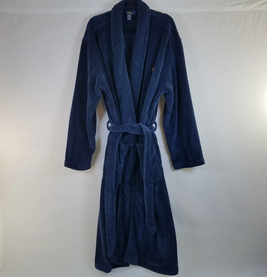 Polo Ralph Lauren Mens Navy Blue Terry Robe Bathrobe L / XL Comfort SOFT Belt - Image 2 of 4