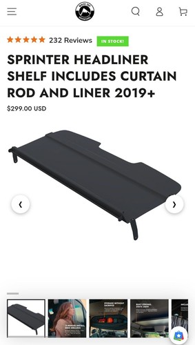 White Top Adventures Sprinter Van Headliner Shelf