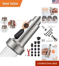 Brushed Nickel Kitchen Faucet Head – 3 Functions & 15 Adapters for Easy Upgrade