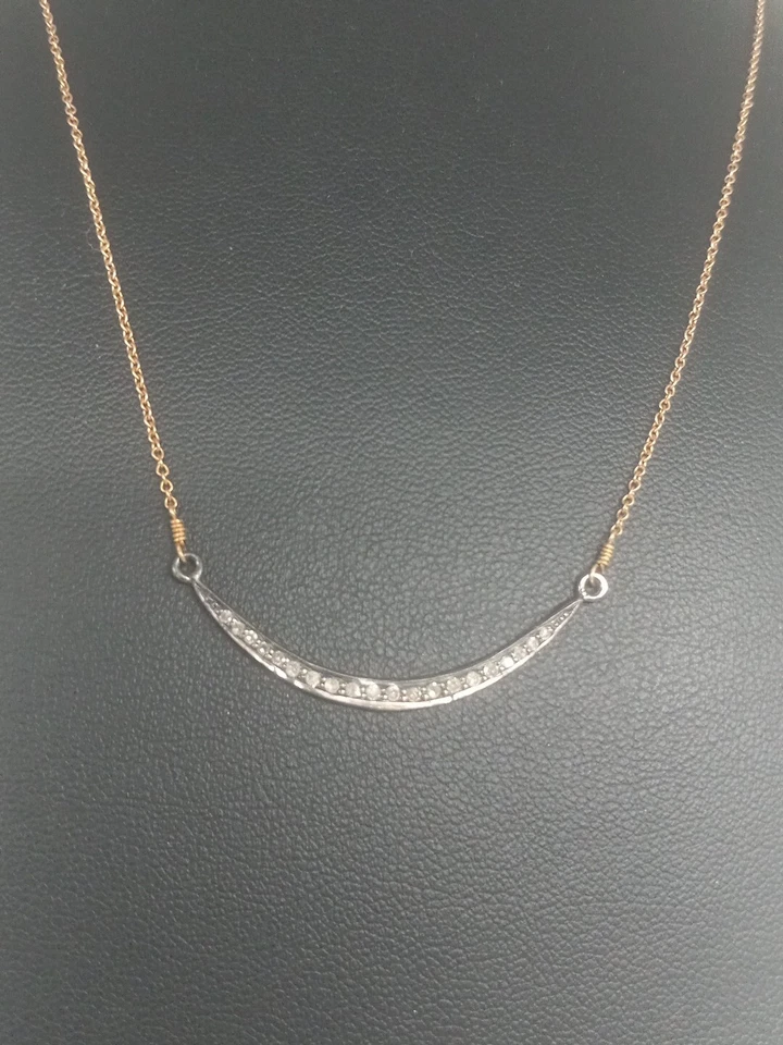 14K золото заполненное 16» цепочка 925 бриллиант акцент полумесяц ремесленник подвеска ожерелье - Изображение 2 из 4