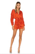 Lovers + Friends Walgrove Mini Dress Fire Orange Satin Ruffle S NWT $218