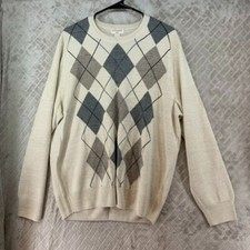 Dockers Mens XL Sweater Beige Acrylic Preppy Argyle Crew Neck