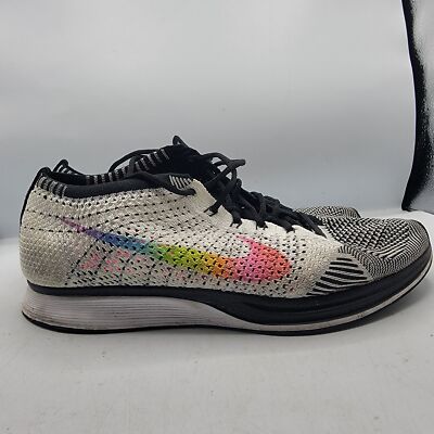 Nike Flyknit Racer Be True Rainbow Mens Size 9.5 Grey White 