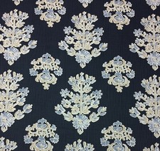 TELA FLORAL MEDALLÓN DAMASCO AZUL MARINO ELIZA BALARD DESIGNS POR YARDA 54"W