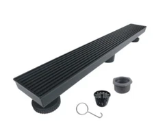 RELN 28 inch Matte Black Shower Drain with Linear Pattern Cover