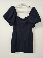 Free People Mini Dress Womens Small Black Bubbly Puff Sleeve Ribbed Off Shoulder