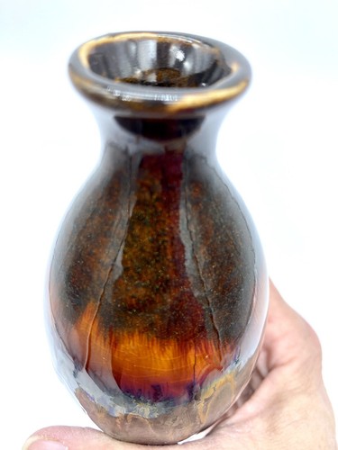 Vintage Studio Art Pottery Vase Brown Gold Metallic Drip Glaze Ceramic 5.5” - Picture 5 of 11