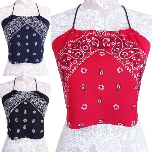 Bandana Halter Crop Top Shirt - Red 
