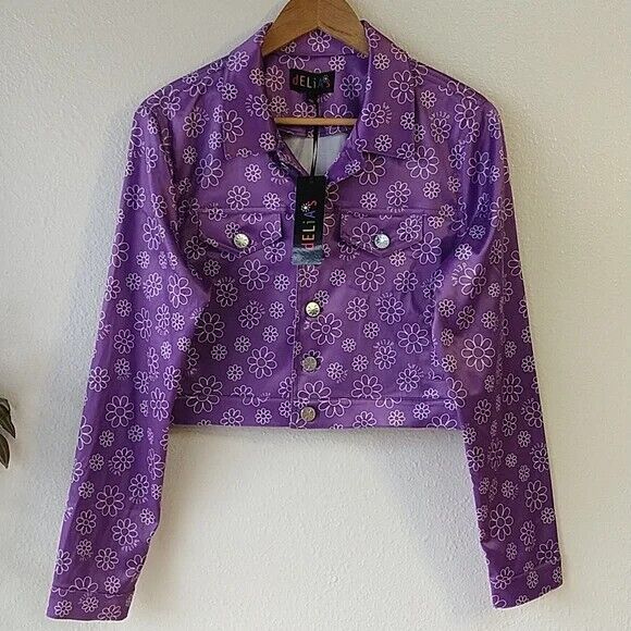 Dolls Kill x Delia's Flower Power Purple Satin Cropped Jacket Rare HTF  L NWT