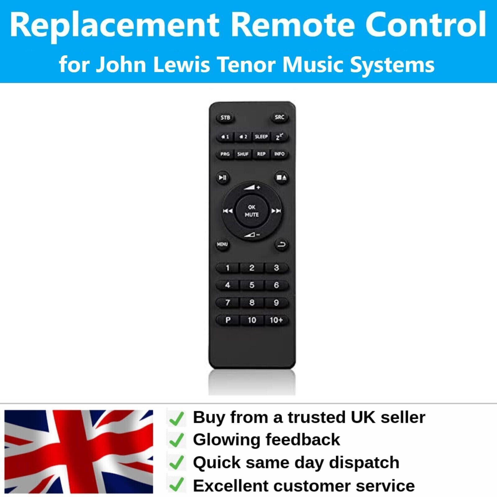 Replacement Remote Control for John Lewis JL Tenor Music Systems | TTHACO