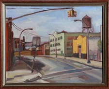 Theresa Kasun, Metro and Kent, Williamsburg, Oil on Canvas, signed