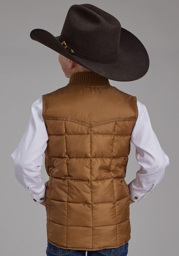 Roper Kids Boys Poly Fill Western Caramel 100% Polyester Softshell Vest - Picture 3 of 4
