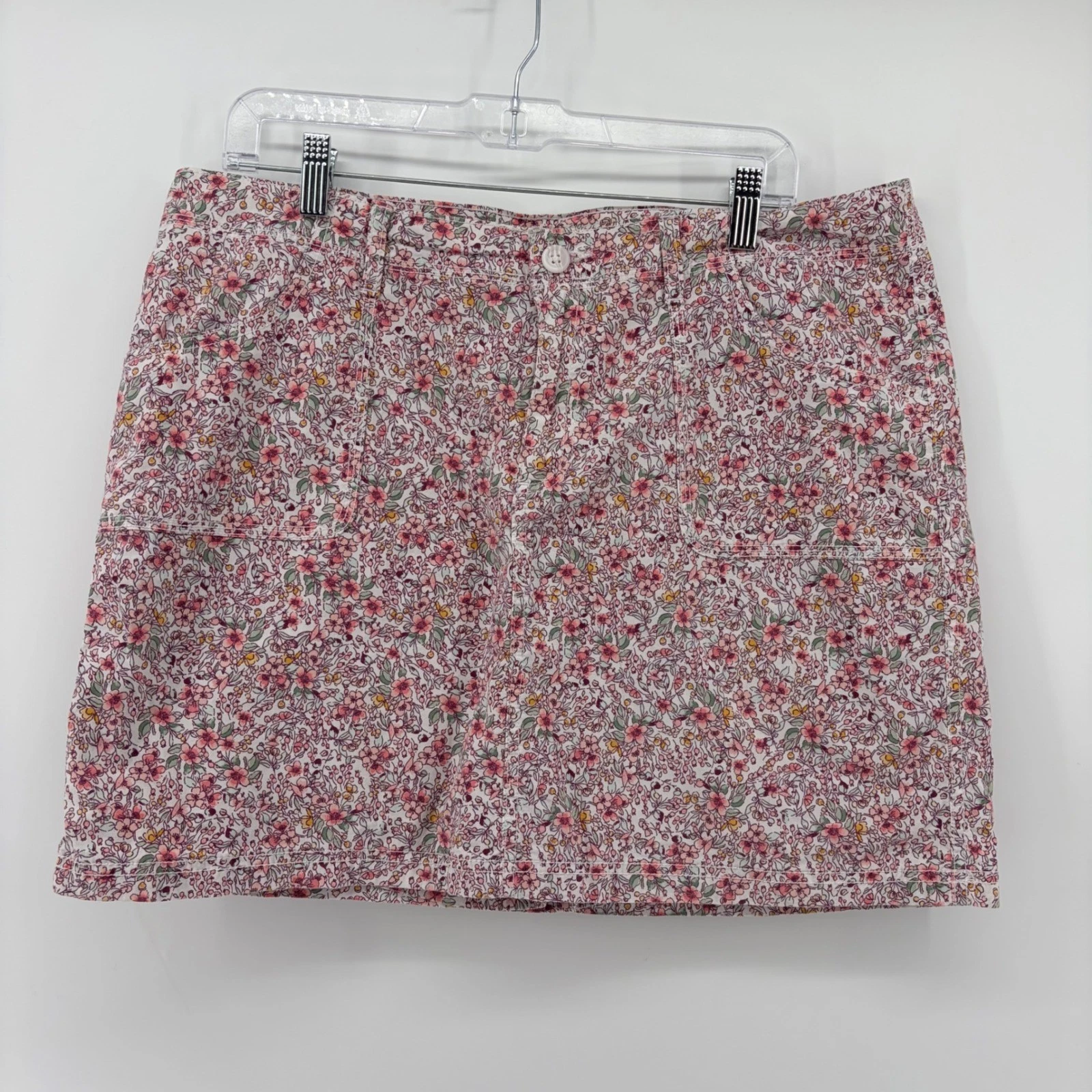 St. Johns Bay Womens 16 Pink Floral Skort Cotton Stretch Mini Pocket Casual