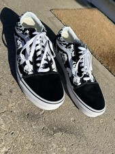 Vans Old Skool Skull Black White Suede Canvas Skate Shoes M 11