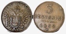 Italian States LOMBARDY-VENETIA 3 Centesimi C# 30.1 1852M