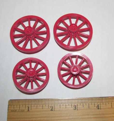 VINTAGE MARX WESTERN PLAYSET BUCKBOARD WAGON RED WHEELS SET of 4