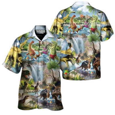 Dinosaur Love Swimming Love Beach Unisex Hawaiian Aloha Shirts