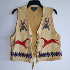 Ralph Lauren Country Polo Women Leather Vest Native American USA made 80s Vtg