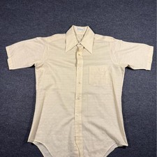 Vintage 70s Permanently Pressed Beige Short Sleeve Button-Up Shirt L