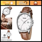 Men's Minimalist Leather Strap Watch, Classic Analog Quartz, Waterproof, Date Fe
