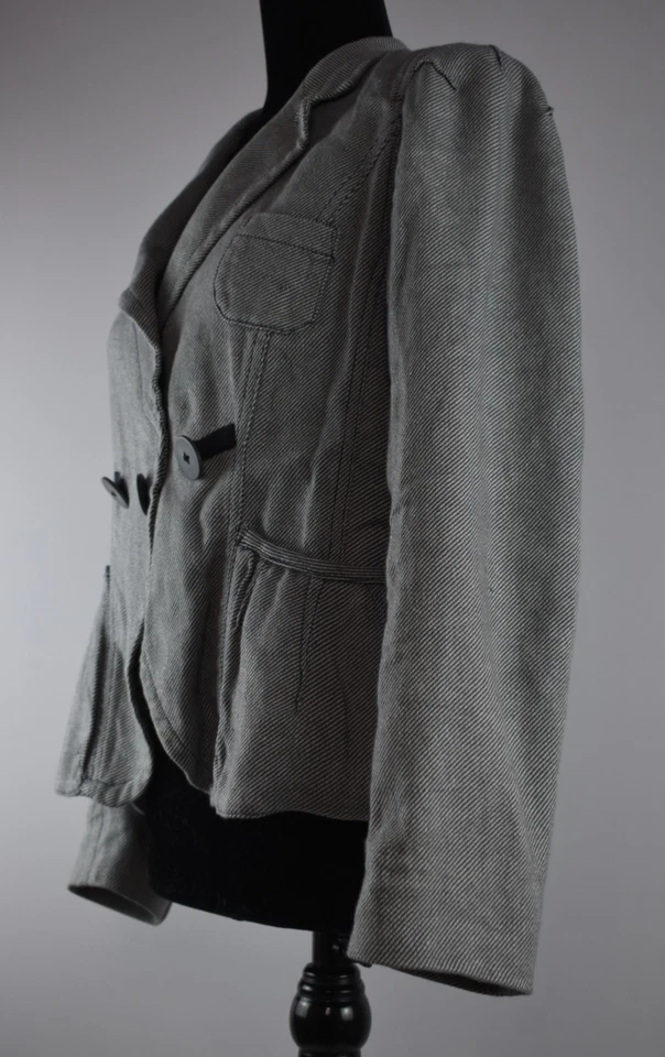 Chaqueta Blazer Sonia Rykiel Talla 42 Gris Blanco Bolsillos Asimétricos Correa Trasera Foto 4 de 4