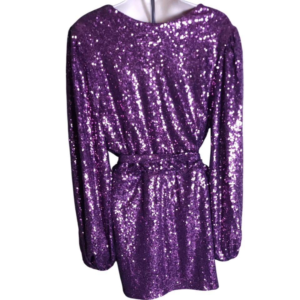 Miami Aliah L фиолетовый блестки мини-платье галстук талии погружение шеи Барби фея - Изображение 3 из 4